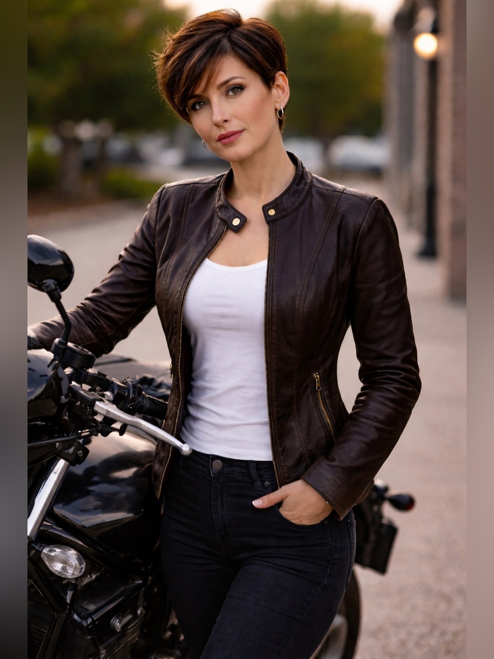 G.H. Bass & Co. Women's Brown Faux Leather Moto Jacket size medium